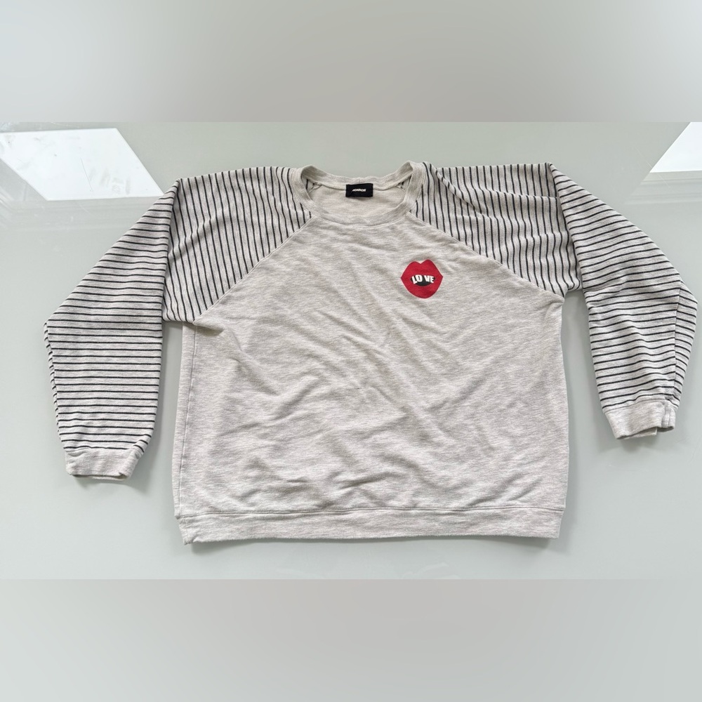 Monrow “Love” Heart Raglan Sweatshirt – Size Large